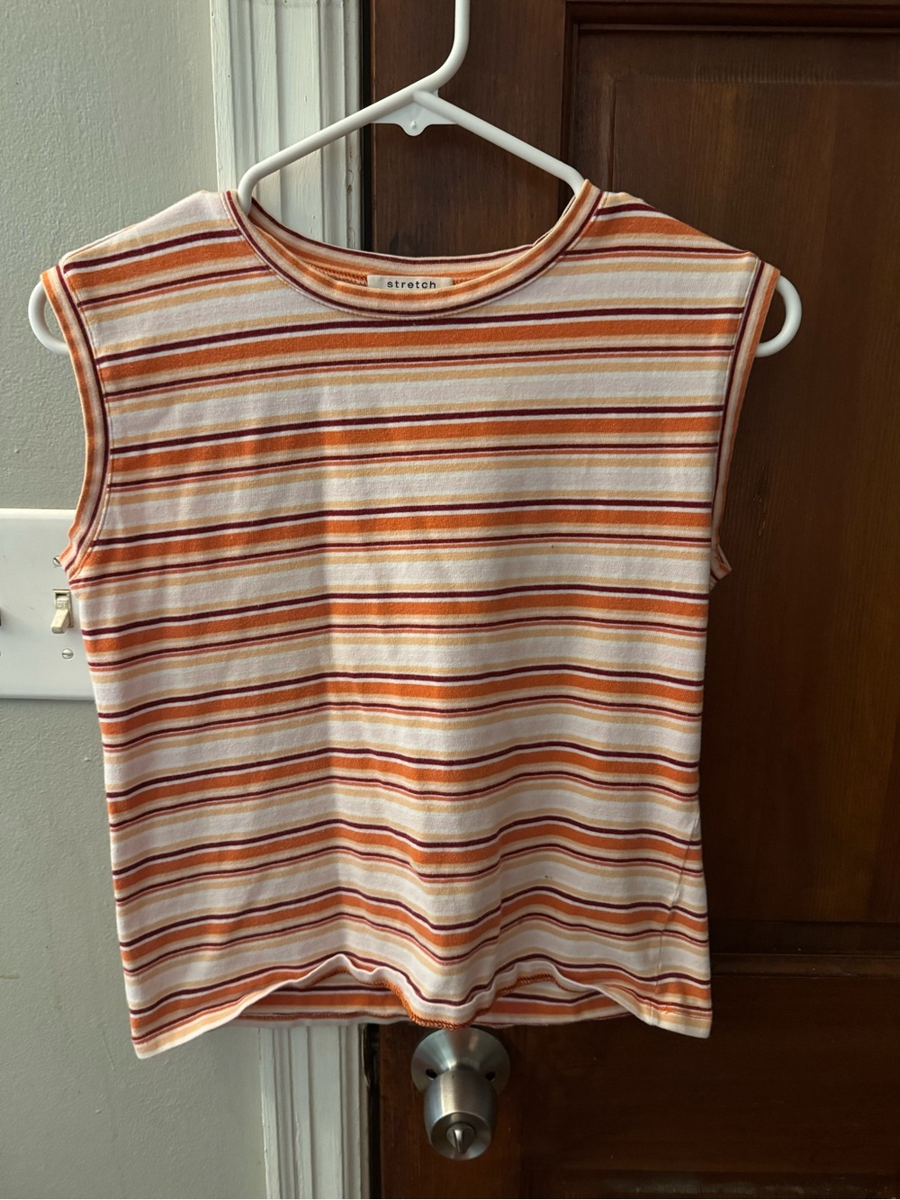 Y2K GAP Striped Ribbed Tank in Orange, Cream & Rust Size L